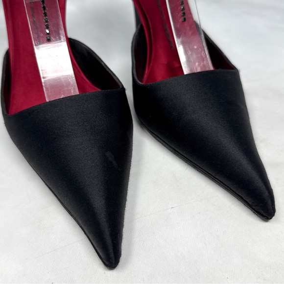 Giuseppe Zanotti Vicini Vintage Gothic Silk Pointed Toe Mule Pump Heels Black - Picture 4 of 16